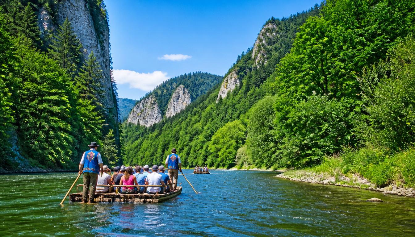 Dunajec river rafting through a green limestone gorge in Slovakia